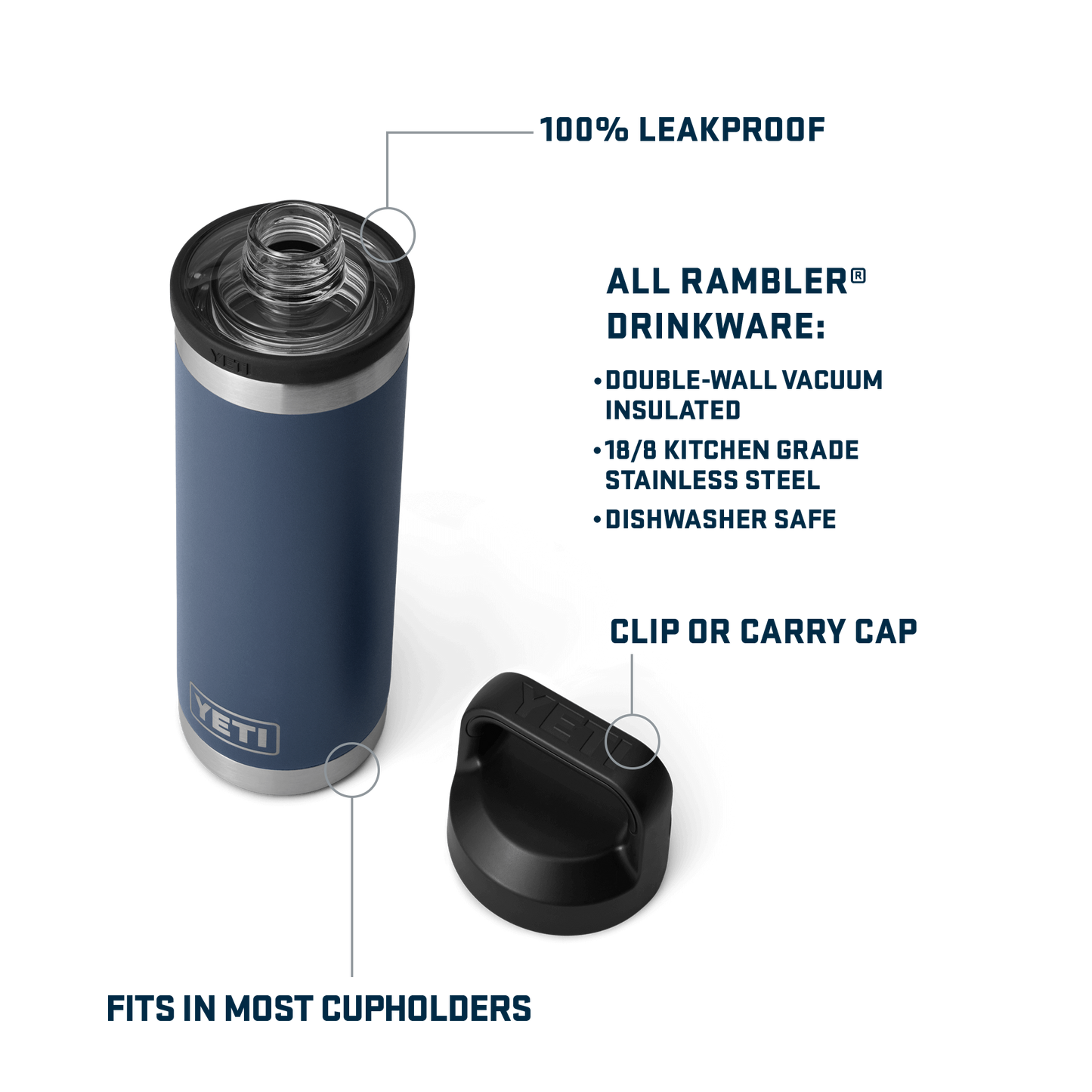 YETI Rambler® 18 oz (532 ml) Bottle With Chug Cap Royal Blue